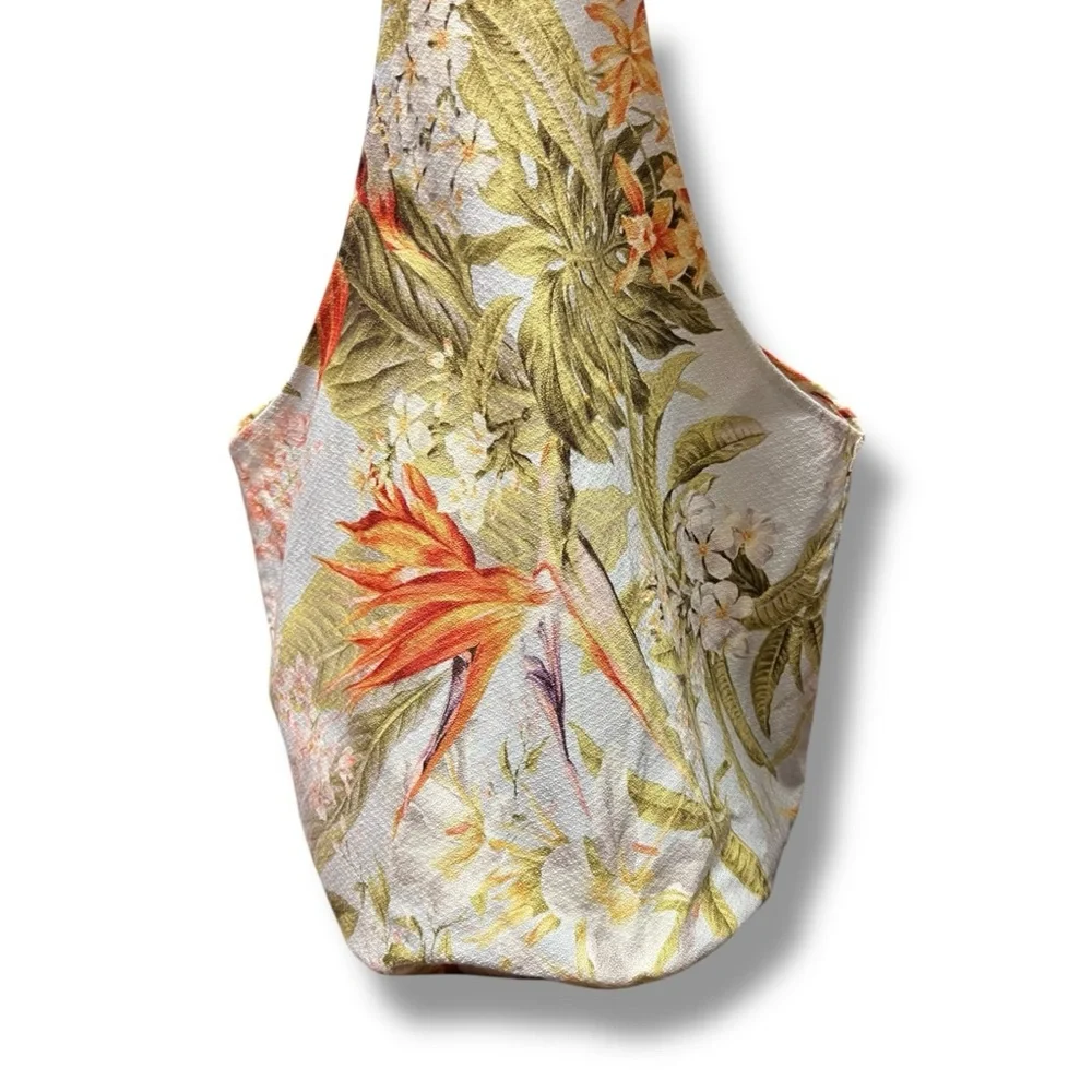 Hawaiian Handmade Tote Barkcloth Cotton Hibiscus Bird of Paradise Tropical